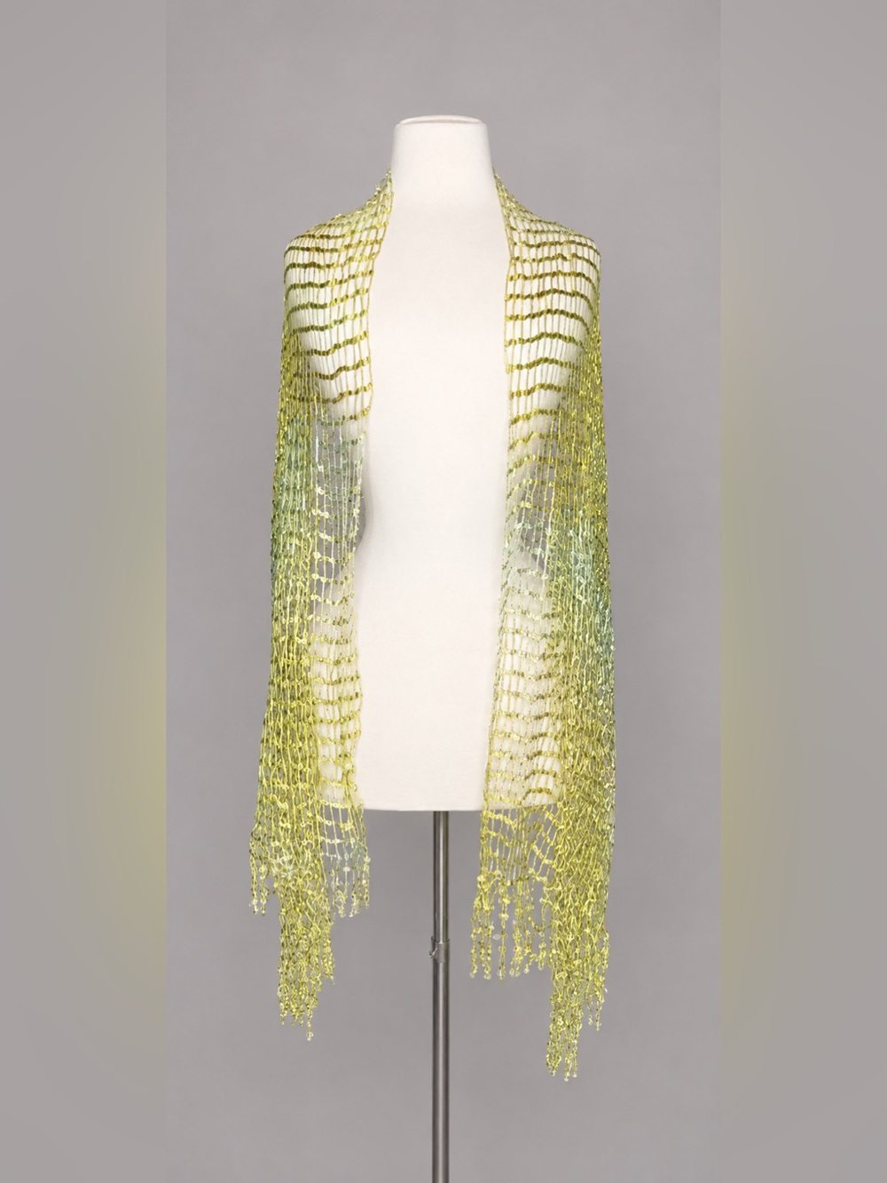 Vintage Lime Green Mesh Shawl Wrap Fringe Festival Boho Chic